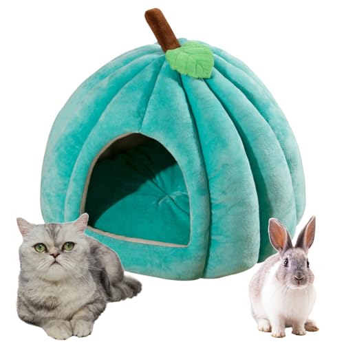 Warmes Katzenhöhle für Hauskatzen, Kürbis Katzenhaus, niedliche Kürbisform, Hundehöhle, Katzenhaus Indoor, Katzenzelt mit abnehmbarem Kissen, Welpenhaus für Katzen, kleine Hunde (Grün, L) von Hausio