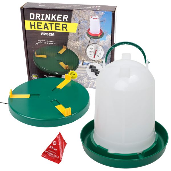 Komplettset: Tränkenwärmer Ø25cm + Geflügeltränke 6 Liter + Vitamin... von Hausmarke