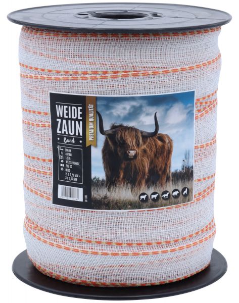 Weidezaunband EXPERT 200m, 40mm, 15x0,20 + 3x0,16 Niro, weiß-orange von Hausmarke