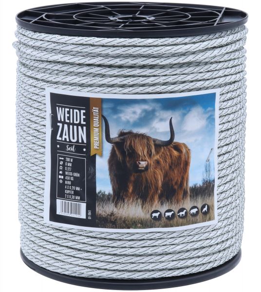 Weidezaunseil EXPERT 200m, 6mm, geflochten, 4 x 0,20 Niro + 2 x 0,3... von Hausmarke