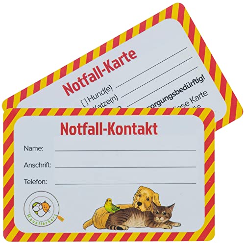 Haustierherz Haustier-Notfallkarte - Notfallausweis für Hunde & Katzen - wasserfest - Kreditkartengröße, für Portemonnaie, Auto, Schlüsselanhänger, 5er Set Safety Gadget für Pets von Haustierherz