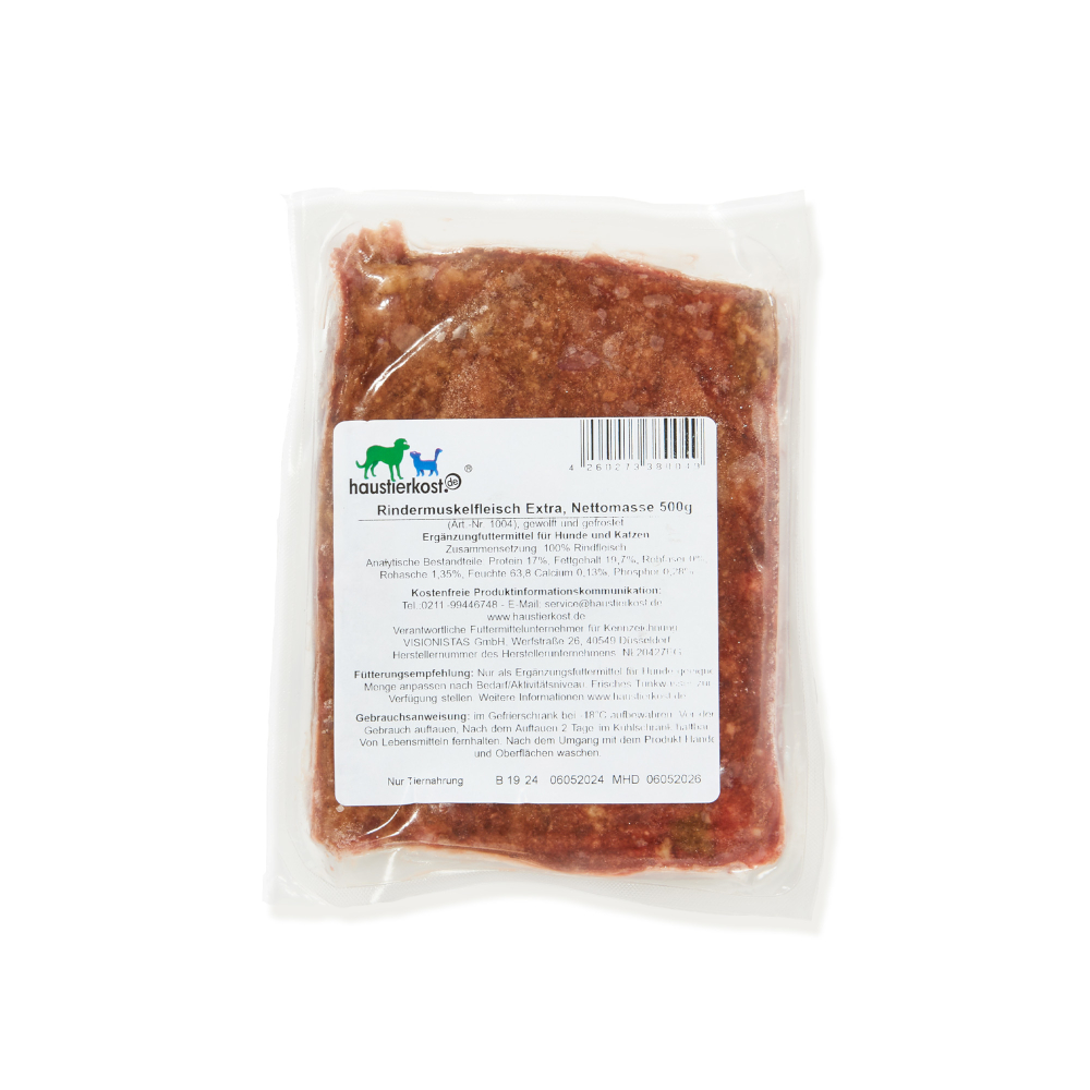 Haustierkost Rindermuskelfleisch Extra - 12 x 500 g von Haustierkost