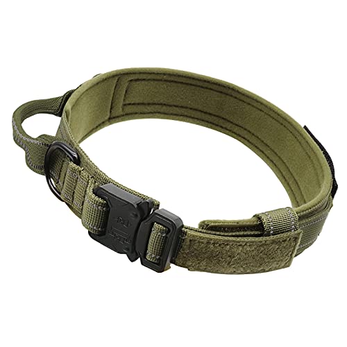 Taktisches Hundehalsband, verstellbar, mit robuster Metallschnalle, Militär-Nylon, Hunde-Trainingshalsband (XL, Grün) von Hausure