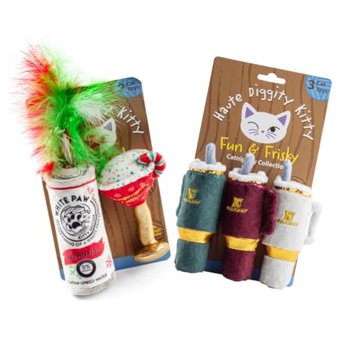 Haute Diggity Kitty Holiday White Paw & Pawpermint Cattini + Holiday Snuggly Cups Set, Plüsch-Katzenspielzeug Katzenminze gefüllt mit interaktivem Knistergeräusch, sicheres und langlebiges Spielzeug Haute Diggity Kitty Holiday White Paw & Pawpermint Cattini + Holiday Snuggly Cups Set, Plüsch-Katzenspielzeug Katzenminze gefüllt mit interaktivem Knistergeräusch, sicheres und langlebiges Spielzeug von Haute Diggity Kitty