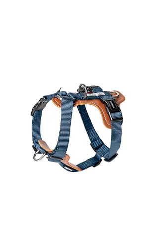 Hundegeschirr aus Nylon, veganes Leder, verstellbar, H-Form (Dunkelblau, M) von Hautico