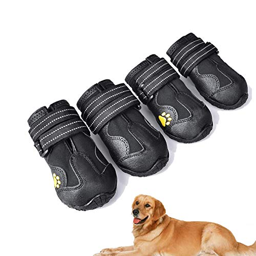 Hundestiefel 4 Stück,wasserdichte Hundeschuhe mit reflektierenden verstellbaren Trägern für kleine mittelgroße Hunde (A, 2) von Havenfly