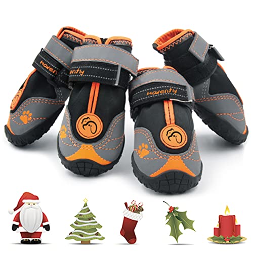 4pcs Hundeschutzstiefel,wasserdichte Hundeschuhe mit verstellbaren Riemen,Reflektierender und Robuster Rutschfester Sohle,Entworfen für mittlere und große Hunde von Havenfly
