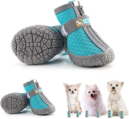 Havenfly 4 stücke Hundestiefel Pfotenschutz,atmungsaktive Hundeschuhe für kleine mittelgroße Hunde mit reflektierenden Riemen,rutschfeste Welpen-Wanderstiefel von Havenfly