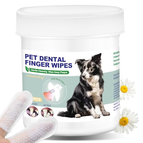 Havenfly Pet Teeth Cleaning Finger Wipes for Dogs & Cats, Dog Dental Wipes for Removing Plaque and Tartar Buildup, No Rinse Disposable Gentle Cleaning & Gum Care Pet Wipes, 50 Counts von Havenfly