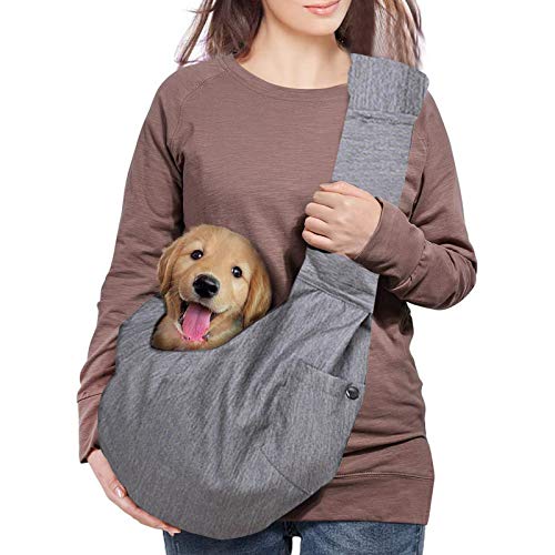 Hund und Katze Sling Carrier,Pet Hand Free Carrier Umhängetasche Verstellbarer gepolsterter Schultergurt mit Fronttasche Dog Carry für Tote Metro Outdoor (Gray) von Havenfly