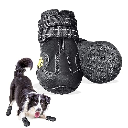 Hundestiefel 2 Stück,wasserdichte Hundeschuhe mit reflektierenden verstellbaren Trägern für kleine mittelgroße Hunde (4) von Havenfly