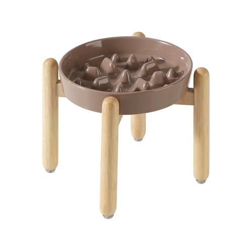 Havniva 20,8 cm Keramik-Hundeset, erhöhter Futternapf mit Holzständer für große und mittelgroße Hunde, langsamer Futternapf für schnelle Ostern, stoppt Blähungen (brauner Kaffee, Einzelnapf + Ständer) von Havniva