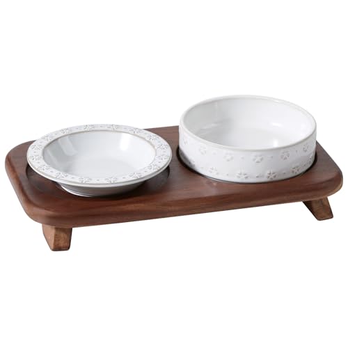 Havniva Breites Schnurrhaar-freundliches erhöhtes Katzennäpfen-Set mit Ständer aus Akazienholz, Keramik-Futter- und Wassernäpfe für Katzen, Welpen, Kätzchen, Linderung von Schnurrhaar-Ermüdung, Havniva Breites Schnurrhaar-freundliches erhöhtes Katzennäpfen-Set mit Ständer aus Akazienholz, Keramik-Futter- und Wassernäpfe für Katzen, Welpen, Kätzchen, Linderung von Schnurrhaar-Ermüdung, von Havniva
