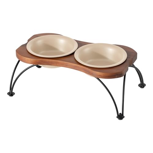 Havniva Doppelnapf-Set aus Keramik, 16 cm, mit rutschfestem Ständer, Futter- und Wassernapf für kleine und mittelgroße Hunde, breite Öffnung mit abgerundeten Kanten (Haferbeige) von Havniva