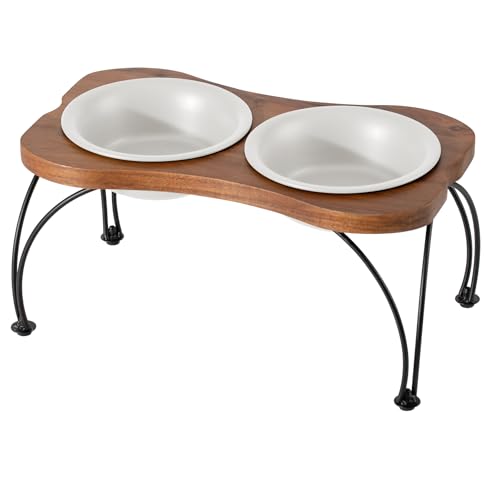 Havniva Doppelnapf-Set aus Keramik, 18 cm, mit rutschfestem Ständer, Futter- und Wassernapf für mittelgroße und große Hunde, breite Öffnung mit abgerundeten Kanten, Mattweiß von Havniva