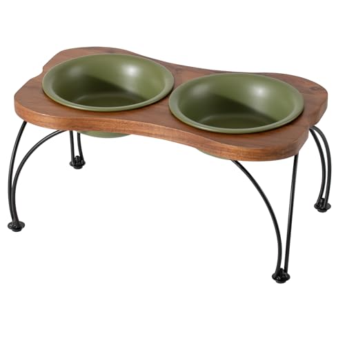 Havniva Doppelnapf-Set aus Keramik, 18 cm, mit rutschfestem Ständer, Futter- und Wassernapf für mittelgroße und große Hunde, breite Öffnung mit abgerundeten Kanten, Olivgrün von Havniva