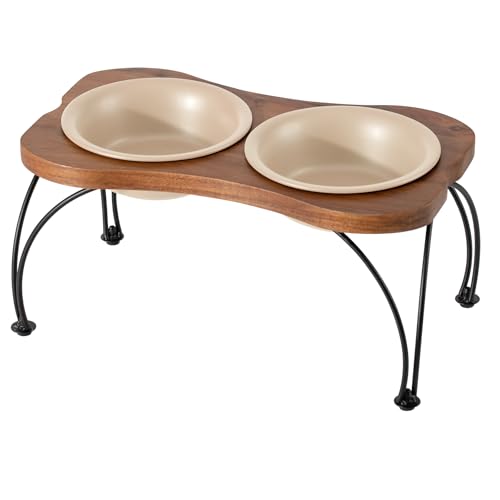 Havniva Doppelnapf-Set aus Keramik, 18 cm, mit rutschfestem Ständer, Futter- und Wassernapf für mittelgroße und große Hunde, breite Öffnung mit abgerundeten Kanten (Haferbeige) von Havniva