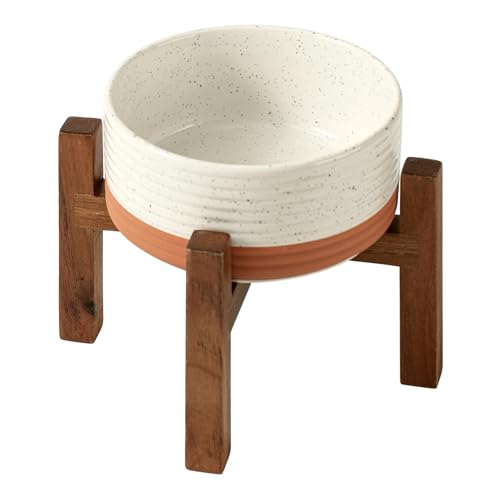 Havniva Erhöhter Futternapf für Hunde und Katzen, Keramik, 2 Höhen, erhöhter Holzständer für kleine Rassen, gewichteter Futternapf und Wassernapf für Haustiere (15,5 cm, 813 ml, Vanilleweiß) von Havniva