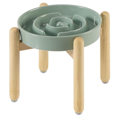 Havniva Erhöhter Futternapf aus Keramik, 24,1 cm, erhöhter Futternapf mit Holzständer für große Hunde, Puzzle, langsames Futternapf, verhindert Ersticken (Hellgrün, Einzelnapf + Ständer) von Havniva