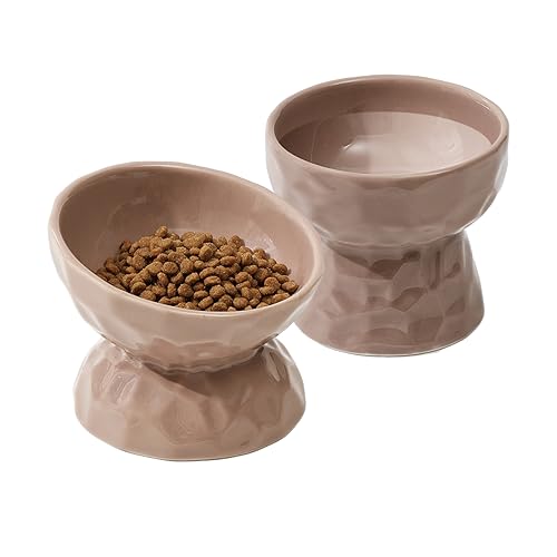 Havniva Erhöhter Futternapf aus Keramik, erhöhter Futter- und Wassernapf, Katzennapf, Katzennapf, Haustier-Futterspender (brauner Kaffee, erhöht x 1 + 1 geneigt) von Havniva