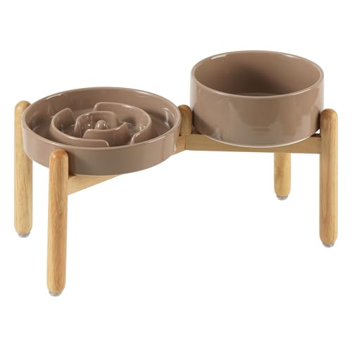 Havniva Erhöhter Futternapf aus Keramik, erhöhter Futternapf, 18,5 cm großer Napf und 20,8 cm Puzzle, langsames Fressnapf mit Holzständer für mittelgroße und große Hunde, Anti-Schlingen, 2 x brauner Havniva Erhöhter Futternapf aus Keramik, erhöhter Futternapf, 18,5 cm großer Napf und 20,8 cm Puzzle, langsames Fressnapf mit Holzständer für mittelgroße und große Hunde, Anti-Schlingen, 2 x brauner von Havniva