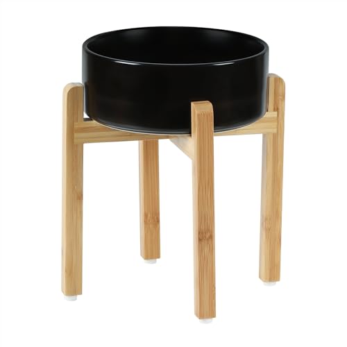 Havniva Keramik-Hundeschale-Set 21 cm, hochgestellter Futterhalter mit Ständer, Futter- und Wasser-Schale für große Hunderassen, gewichtete Tier-Schale (1,8 l, Schwarz) von Havniva