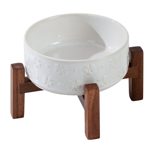 Havniva Erhöhter Futternapf für Hunde und Katzen, Keramik, 2 Höhen, erhöhter Holzständer für Welpen, Kätzchen, Katzen, gewichtete Futter- und Wassernäpfe (13 cm, 382 ml, arktisches Weiß) von Havniva