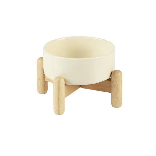 Havniva Keramik 13cm erhöhtes Hunde- und Katzennapf-Set, mit Holzständer, Futter- und Wassernapf für Hunde, Katzen, Kätzchen, gewichtete Hundenäpfe, Haustiernäpfe (400ml, Beige) von Havniva