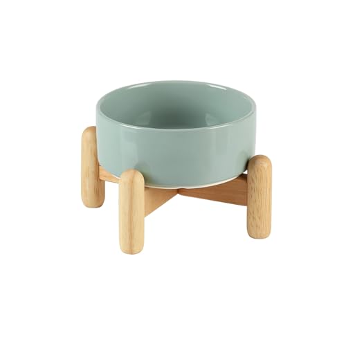 Havniva Keramik 13cm erhöhtes Hunde- und Katzennapf-Set, mit Holzständer, Futter- und Wassernapf für Hunde der Spielzeugrassen, Katzen, Kätzchen, gewichtete Hundenäpfe(400ml, Hellgrün) von Havniva