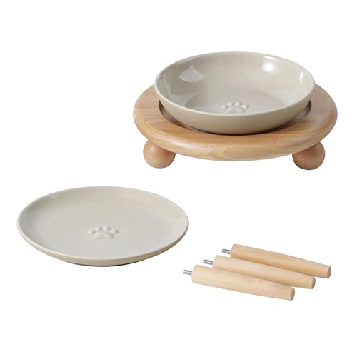 Havniva Erhöhter Keramik-Fressnapf mit breitem Schnurrhaar, Futter- und Wassernapf mit 2 Stilen, verstellbares Futternapf-Set (1 Schale + 1 flache Schale + Ständer Havniva Erhöhter Keramik-Fressnapf mit breitem Schnurrhaar, Futter- und Wassernapf mit 2 Stilen, verstellbares Futternapf-Set (1 Schale + 1 flache Schale + Ständer von Havniva