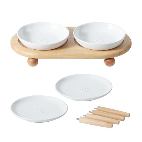 Havniva Erhöhter Keramik-Fressnapf mit breitem Schnurrhaar, Futter- und Wassernapf mit 2 Stilständern, verstellbar, erhöhter Futternapf (2 Schalen + 2 flache Schalen + Ständer, Weiß Havniva Erhöhter Keramik-Fressnapf mit breitem Schnurrhaar, Futter- und Wassernapf mit 2 Stilständern, verstellbar, erhöhter Futternapf (2 Schalen + 2 flache Schalen + Ständer, Weiß von Havniva