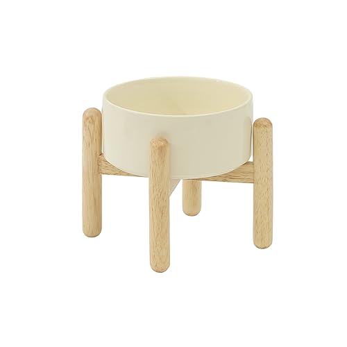 Havniva Keramik 15,5cm erhöht Hundenapf mit Ständer für kleine und mittelgroße Hunde Futter- und Wassernapf (Einzelnapf mit Ständer - Beige) von Havniva