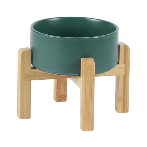 Havniva Keramik-Höhenverstellbare Hunde- und Katzen-Schalen-Set 15,5 cm, 2 Höhen Verstellbarer Ständer, Futter- und Wasser-Schale für Kleine Hunderassen, Gewichtete Haustier-Schalen (850 ml, Grün) von Havniva