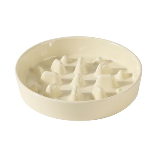 Havniva Keramik-Hundenapf, langsamer Futternapf, für mittelgroße und große Hunde, verhindert Blähungen, verhindert Ersticken (Einzelnapf, Beige) von Havniva