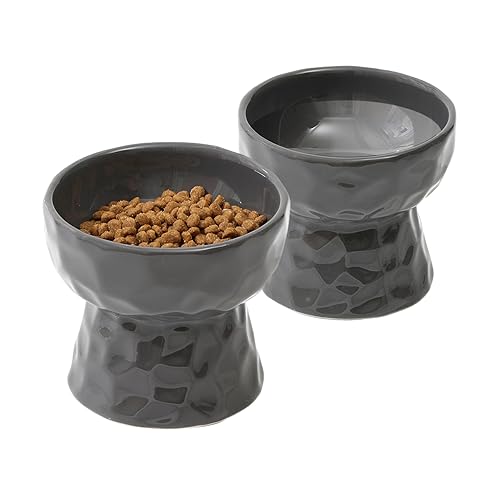 Havniva Erhöhter Futternapf aus Keramik, erhöhter Futternapf und Wassernapf, Katzennapf, Futternapf für Haustiere (dunkelgrau, 2 x erhöht), nicht geneigt. von Havniva