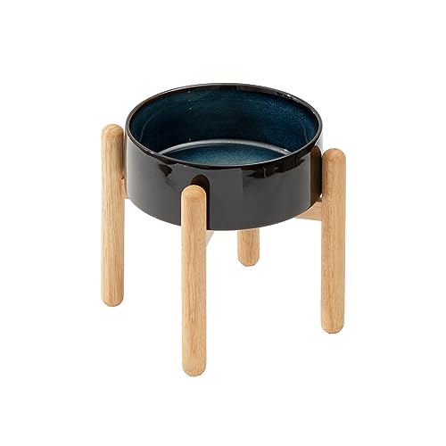Havniva Keramischer Hundenapf 21 cm mit Ständer für Hunde großer Rassen, Futter- und Wassernapf (Einzelnapf mit Ständer - Sternenhimmel) von Havniva