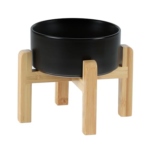 Havniva Keramik-Höhenverstellbare Hunde- und Katzen-Schalen-Set 15,5 cm, 2 Höhen Verstellbarer Ständer, Futter- und Wasser-Schale für Kleine Hunderassen, Gewichtete Haustier-Schalen (850 ml, Schwarz) von Havniva