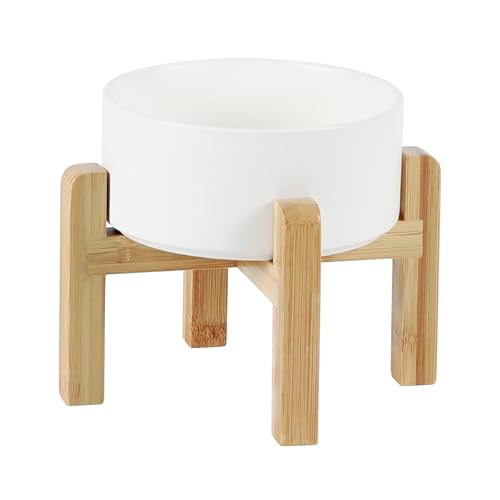 Havniva Keramik-Höhenverstellbare Hunde- und Katzen-Schalen-Set 15,5 cm, 2 Höhen Verstellbarer Ständer, Futter- und Wasser-Schale für Kleine Hunderassen, Gewichtete Haustier-Schalen (850 ml, Weiß) von Havniva