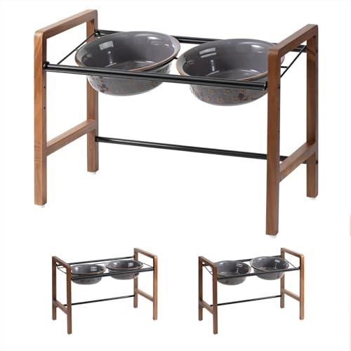 Havniva Verstellbares, erhöhtes Doppelnapf-Set aus Keramik, 22,1 cm, mit Ständer, 3 Höhen erhöht, 2 Platzierungsmöglichkeiten, Futter- und Wassernapf für große Hunde (Doppelnäpfe + Ständer, Havniva Verstellbares, erhöhtes Doppelnapf-Set aus Keramik, 22,1 cm, mit Ständer, 3 Höhen erhöht, 2 Platzierungsmöglichkeiten, Futter- und Wassernapf für große Hunde (Doppelnäpfe + Ständer, von Havniva