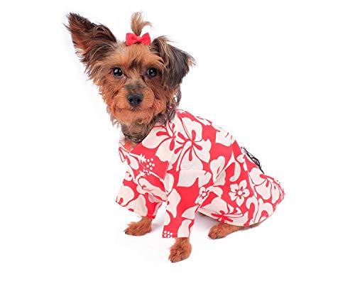 Hawaii-Hemd mit passendem Muster für Hunde, in klassischem Hibiskusrot, Größe XL von Hawaii Hangover