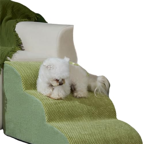 Hunde-Trittstufen für Hochbett, Treppe für Sofa aus hochdichtem Schaumstoff mit waschbarem weichem Stoffbezug, rutschfeste Rampe zum Aufsteigen auf dem Welpenbett (Grün, M, 3,0) von HayLEa