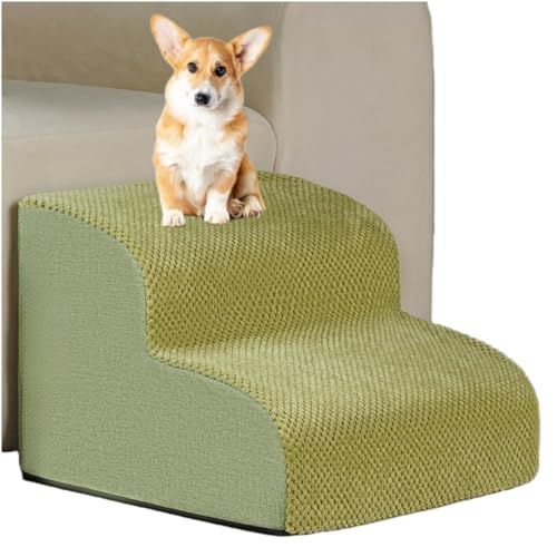Hunde-Trittstufen für Hochbett, Treppe für Sofa aus hochdichtem Schaumstoff mit waschbarem weichem Stoffbezug, rutschfeste Rampe zum Aufsteigen auf dem Welpenbett (Grün, S, 2.0) von HayLEa