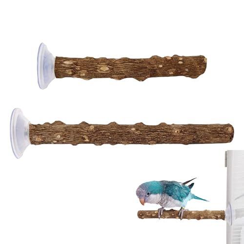 Hayaww 2 pcs Holz Vogelstange mit Saugnapf Sitzstangenständer Vogelstangenständer Sitzstangen Vögel Ständer mit Saugnapf für Fenster Papageiensitzleiter Holz Stepped Für Wohnzimmer Auto (A, M) von Hayaww