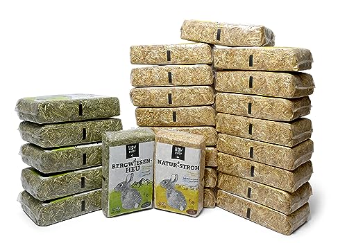 Hayrabbit - Natur-Stroh und Bergwiesenheu - Kombination Aus 6kg Heu und 18kg Stroh - Abgepackt In 1kg Beuteln von Hayrabbit