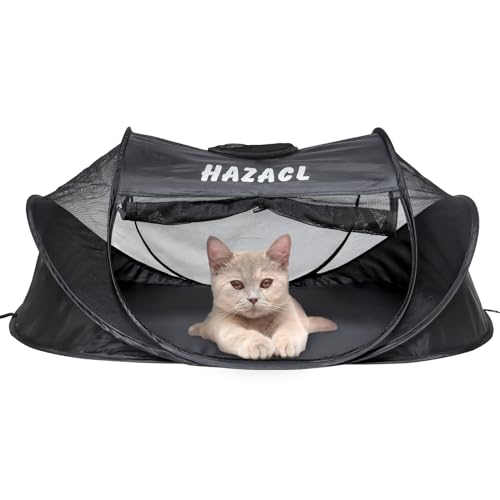 Hazacl Katzenzelt für Indoor-Katzen, Pop-Up-Katzenzelt, geeignet für Katzen und Kleintiere, tragbarer Laufstall für den Außenbereich mit Tragetasche (schwarz) von Hazacl