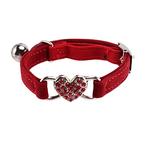 Hbaebdoo Anhänger mit Herz und Katzenhalsband, elastisch, Sicherheitsglocke, verstellbar, mit einem Material aus weichem Samt, Halsband für Haustiere, S, Rot von Hbaebdoo