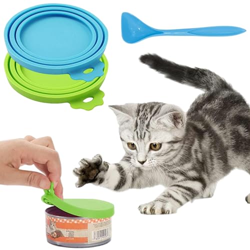 Haustiernahrung kann Deckel mit Spoon 3pcs/Set universell undichte, sicheres Silikon-Katzenfutter Dose Deckel für Hundekatze Haustier abdecken von Hbbgdiy