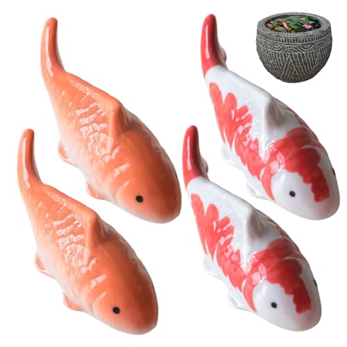 Hbbgdiy Gefälschter Fisch, 4pcs Keramik schwimmend Koi Fisch Künstliche Goldfischteich Dekor Goldfische Figuren für Vogelbad, falsches Aquarium, Garten, Hausschmuck. Hbbgdiy Gefälschter Fisch, 4pcs Keramik schwimmend Koi Fisch Künstliche Goldfischteich Dekor Goldfische Figuren für Vogelbad, falsches Aquarium, Garten, Hausschmuck. von Hbbgdiy