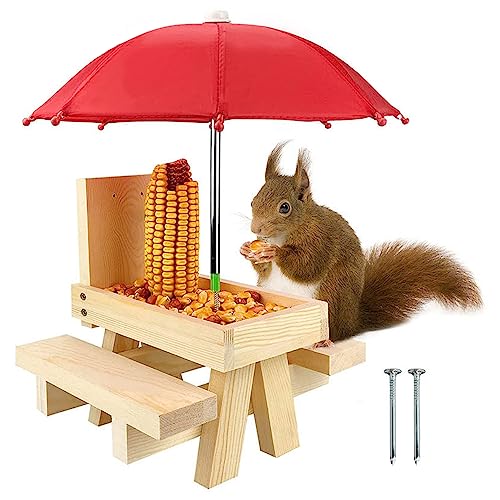 Hbbgdiy Holz Eichhörnchen -Feeder -Picknicktisch mit Regenschirm, Garten -Eichhörnchen -Feeder mit Maiskobel, Feste Struktur Süßes Picknickbank für Garten & Rasen Hbbgdiy Holz Eichhörnchen -Feeder -Picknicktisch mit Regenschirm, Garten -Eichhörnchen -Feeder mit Maiskobel, Feste Struktur Süßes Picknickbank für Garten & Rasen von Hbbgdiy