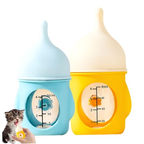 Hbbgdiy Kätzchen-Fütterungsflasche, 80 ml und 20 ml Anti-Choking-Kätzchenflasche mit weichen Silikonnippeln für Neugeborene Kätzchen Welpen kleine Tiere 2pcs von Hbbgdiy